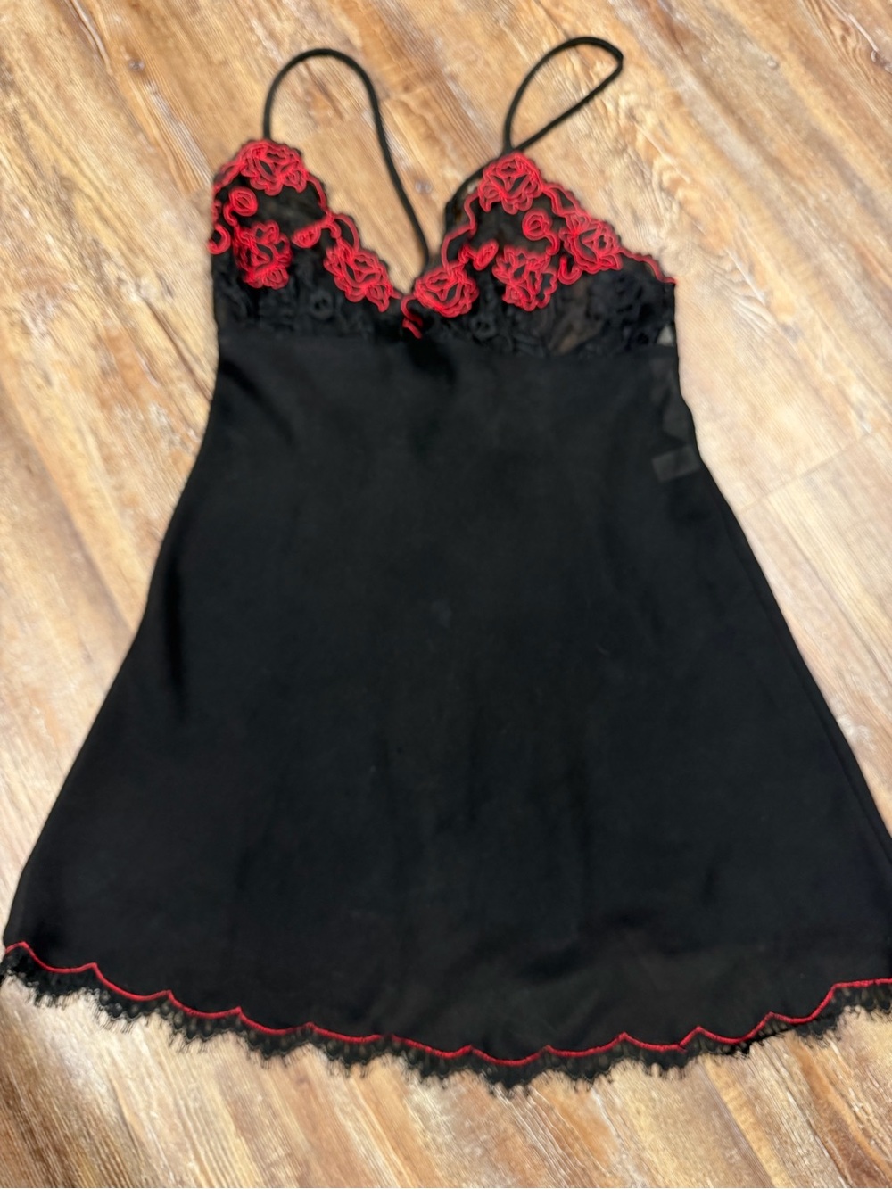 Vintage Victoria’s Secret black with red embroidery teddy sleep dress